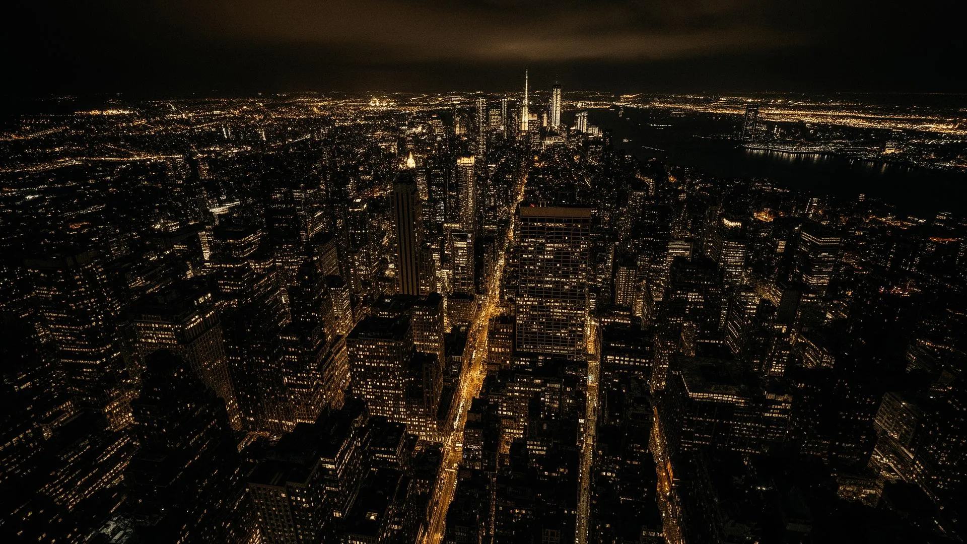 New York City at night — aerial view